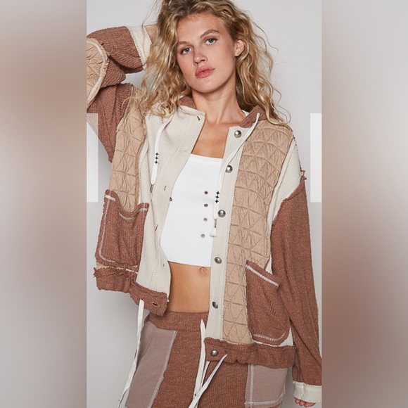 POL button down oversized fit jacket, hoodie featured in thermal, quilted knit - Picture 2 of 5